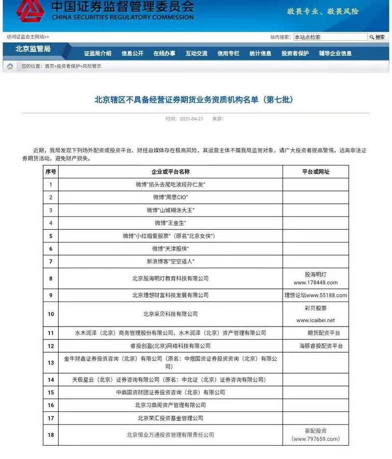北京证监局点名单个财经大V_北京股票配资网_天津股侠小红帽爱股票被监管
